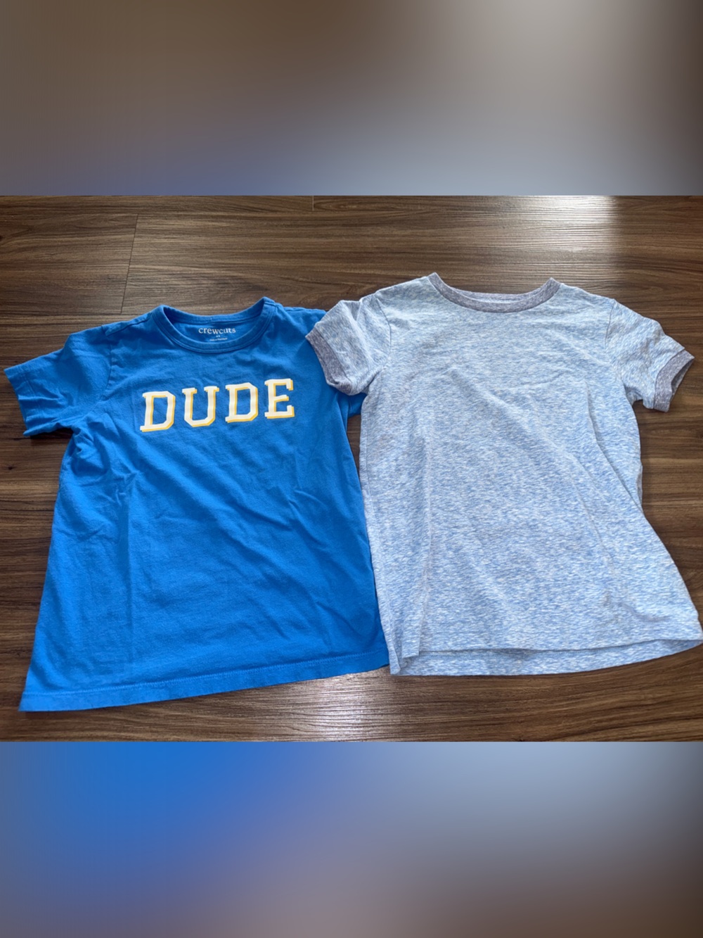 Boys Crewcuts Blue "DUDE" Graphic Tee & Heather blue short Sleeve Tee Size Small